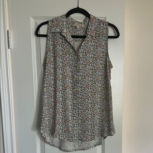 LOFT Floral Sleeveless Blouse with Notched Collar